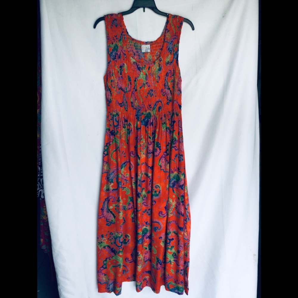 NWT Orange pleated peasant top long dress sundress